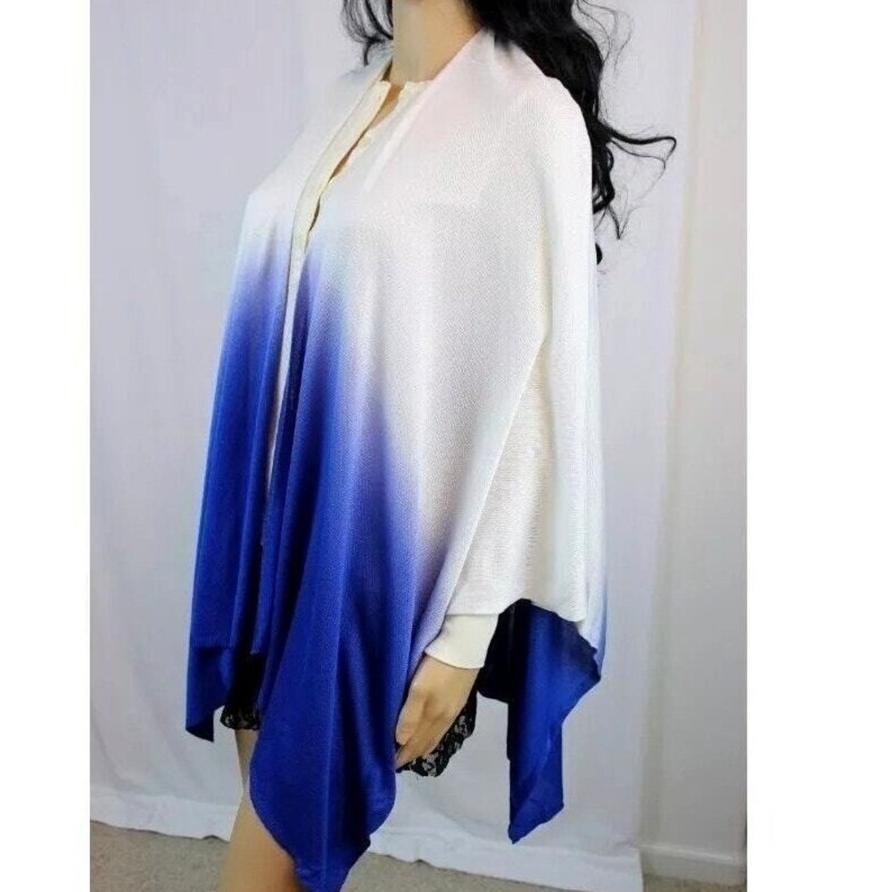 Lauren Ralph Lauren Kimono‎ Cardigan Womens One Size White Blue Ombre Dip Dye